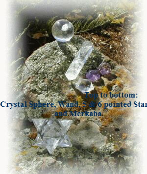 Top to bottom:



Crystal Sphere, Wand, 5 & 6 pointed Stars,



 and Merkaba